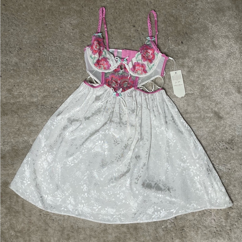 NWT For Love & Lemons Festival Floral Slip Dress, White Multi XXS